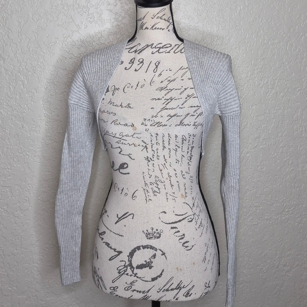 A New Day Womens Gray Ribbed Open Front Cropped Shrug Bolero Sweater Size S